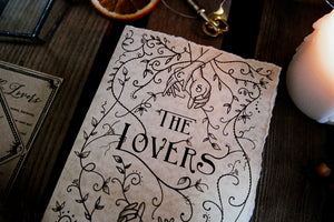 Greeting card with the words 'the lovers' handmade.