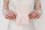 Load image into Gallery viewer, A pink envelope decorated with a ripped edge name tag
