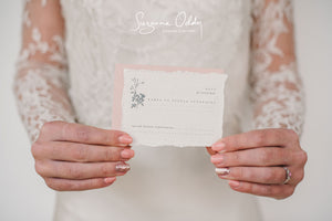 Grey, white and pink floral wedding rsvp