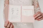 Load image into Gallery viewer, A pink and grey floral themed wedding invitation
